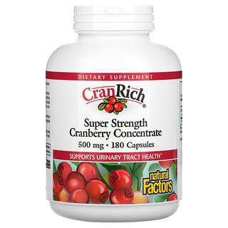 Natural Factors, CranRich, Super Força, Concentrado de Cranberry, 500 mg, 180 Cápsulas