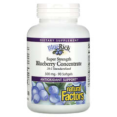 Natural Factors, BlueRich, Extrapuissant, Concentré de myrtille, 500 mg, 90 capsules à enveloppe molle