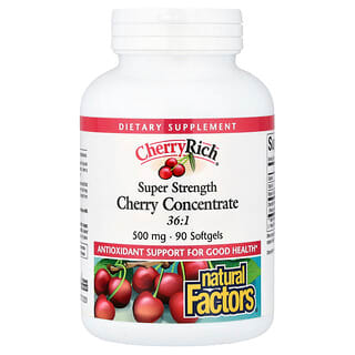 Natural Factors, Cherry Rich, Супер Күшті Шие Концентраты, 500 мг, 90 жұмсақ капсула