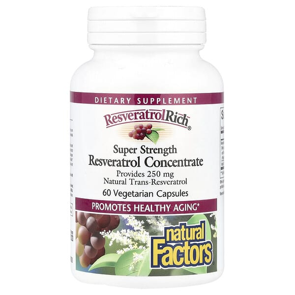 Natural Factors ResveratrolRich®, Resveratrol Concentrate, Super Strength, 60 Vegetarian Capsules