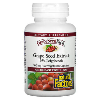 Natural Factors, GrapeSeedRich, экстракт виноградных косточек, 100 мг, 60 вегетарианских капсул