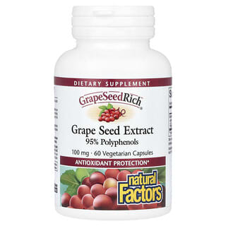 Natural Factors, GrapeSeedRich, экстракт виноградных косточек, 100 мг, 60 вегетарианских капсул