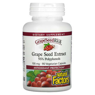 Natural Factors, GrapeSeedRich, Extrait de pépins de raisin, 100 mg, 90 capsules végétariennes