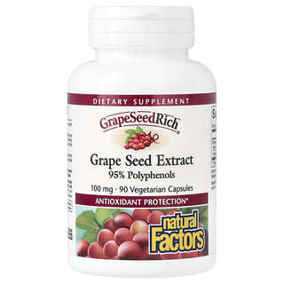 Natural Factors, GrapeSeedRich, экстракт виноградных косточек, 100 мг, 90 вегетарианских капсул