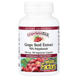 Natural Factors, GrapeSeedRich, Extrato da Semente de Uva, 100 mg, 90 Cápsulas Vegetarianas