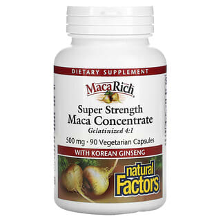 Natural Factors, Organic MacaRich, мощная сверхпрочная мака с женьшенем, 500 мг, 90 вегетарианских капсул