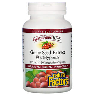 Natural Factors, GrapeSeedRich, Extrait de pépins de raisin, 100 mg, 120 capsules végétariennes