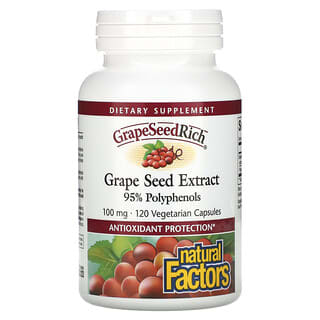 Natural Factors, GrapeSeedRich, Extrait de pépins de raisin, 100 mg, 120 capsules végétariennes