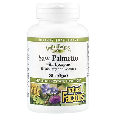 Natural Factors, HerbalFactors, Lycopene with Saw Palmetto, 60 Softgels