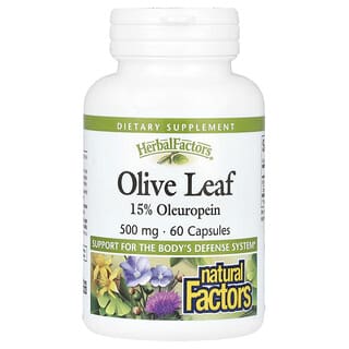 Natural Factors, HerbalFactors, liść oliwny, 500 mg, 60 kapsułek
