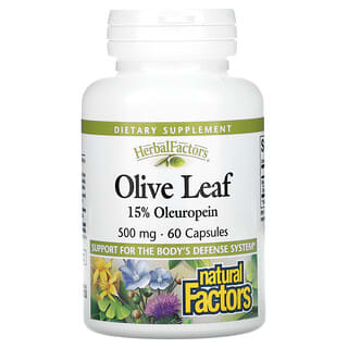 Natural Factors, Herbal Factors, листья оливкового дерева, 500 мг, 60 капсул