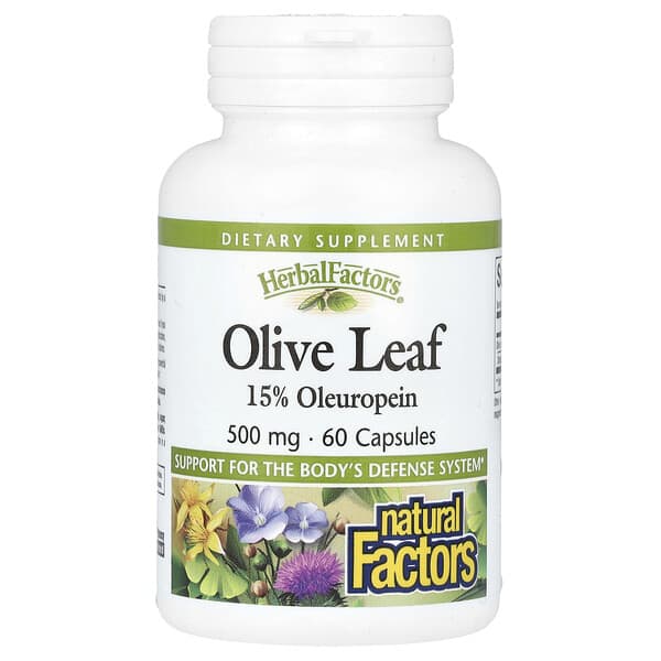 Natural Factors HerbalFactors, Olive Leaf, 500 mg, 60 Capsules