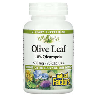 Natural Factors, HerbalFactors, Olive Leaf, 500 mg, 90 Capsules