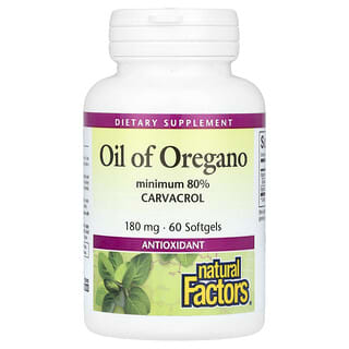 Natural Factors, Huile d'origan, 180 mg, 60 capsules à enveloppe molle