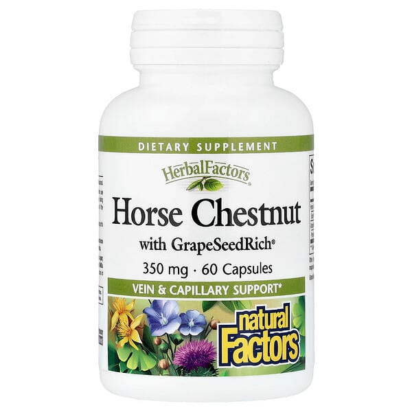 Natural Factors, HerbalFactors®, Horse Chestnut with GrapeSeedRich®, 60 Capsules — product photo 1