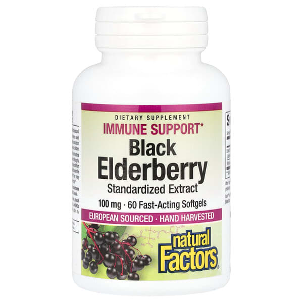 Natural Factors, Black Elderberry, 100 mg, 60 Fast-Acting Softgels — product photo 1