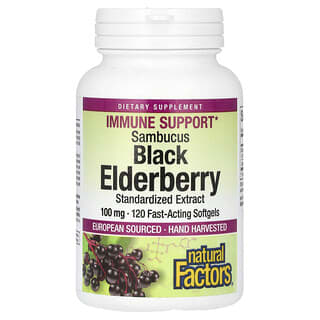 Natural Factors, Sambucus Black Elderberry, 100 mg, 120 Fast-Acting Softgels