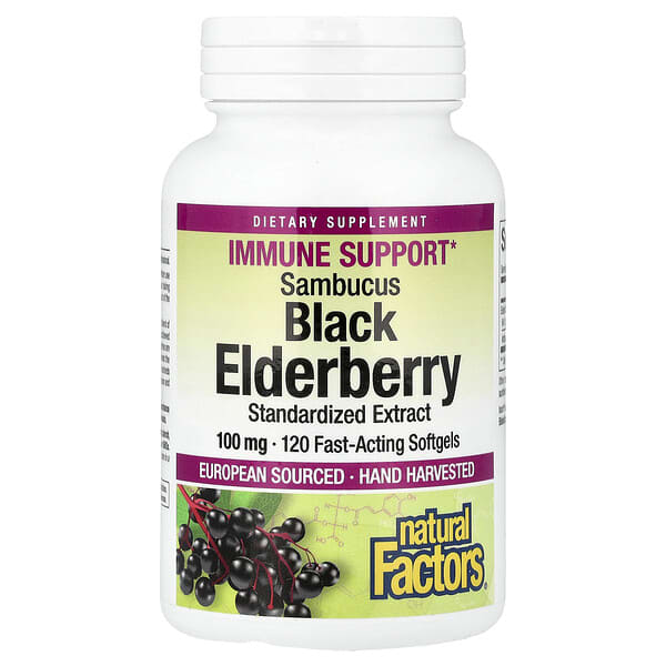 Natural Factors, Sambucus Black Elderberry, 100 mg, 120 Fast-Acting Softgels — product photo 1