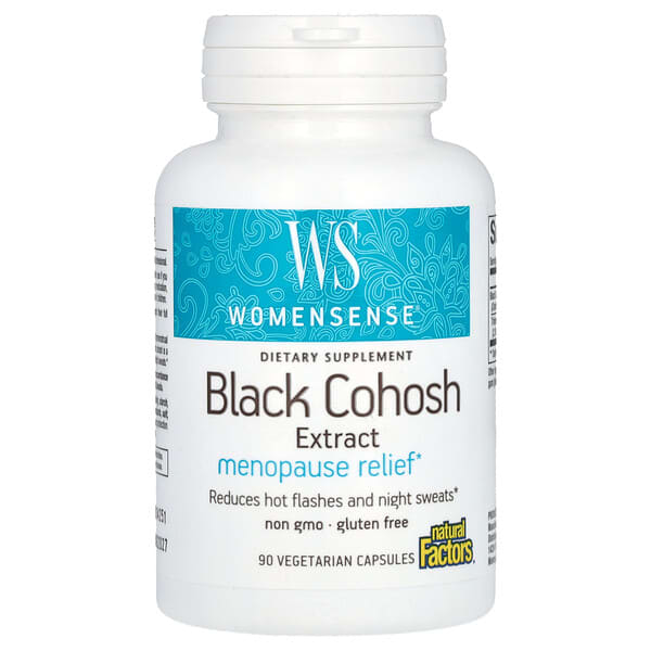 Natural Factors, WomenSense ブラックコホッシュエキス、Menopause Relief、ベジカプセル90粒