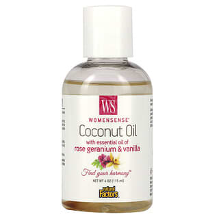 Natural Factors, WomenSense, Huile de noix de coco aux huiles essentielles de géranium rosat et de vanille, 115 ml