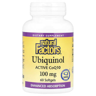 Natural Factors, Ubiquinol, CoQ10 ativa, 100 mg, 60 Cápsulas Softgel