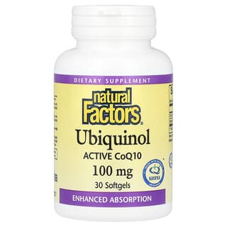 Natural Factors‏, "יוביקווינול, CoQ10 פעיל, 100 מ""ג, 30 כמוסות רכות."