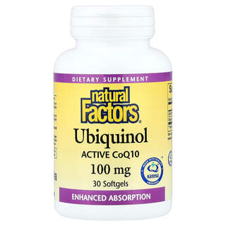 Natural Factors, Ubiquinol, CoQ10 activa, 30 cápsulas blandas