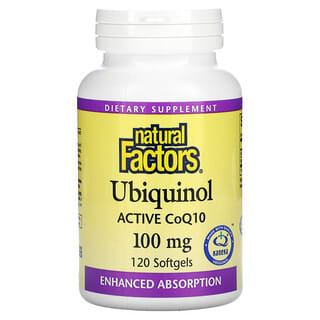 Natural Factors, Ubiquinol, CoQ10 Ativa QH, 100 mg, 120 Cápsulas Softgel