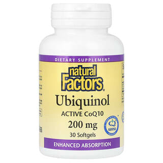 Natural Factors, Убихинол, 200 мг, 30 мягких таблеток