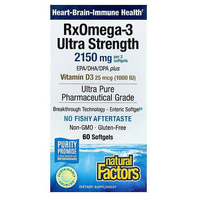 Natural Factors, RxOmega-3 Ultrapuissant et vitamine D3, 60 capsules à enveloppe molle