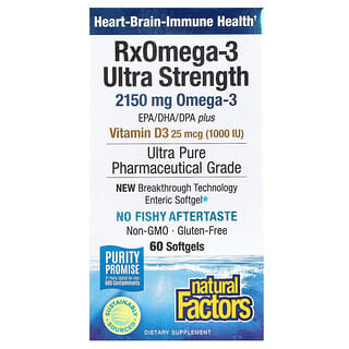 Natural Factors, RxOmega-3 ultraconcentrado con vitamina D3, 60 cápsulas blandas