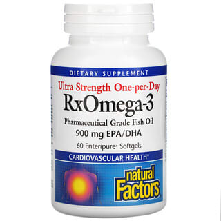 Natural Factors, RxOmega-3 de alta concentración, una por día, 900 mg, 60 cápsulas blandas de Enteripure