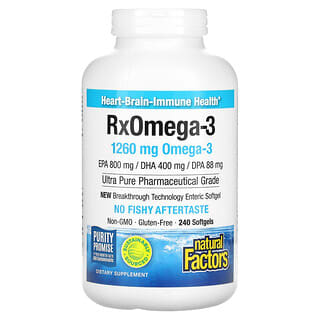 Natural Factors, Rx Omega-3, рыбий жир, 400 мг ЭПК и 200 мг ДГК, 240 мягких таблеток
