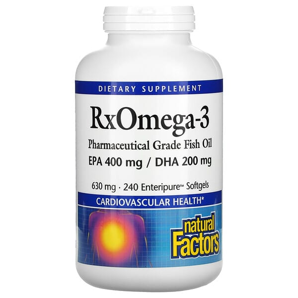 Natural Factors, Rxオメガ3、630 mg、エンテリピュア・ソフトゲル240個