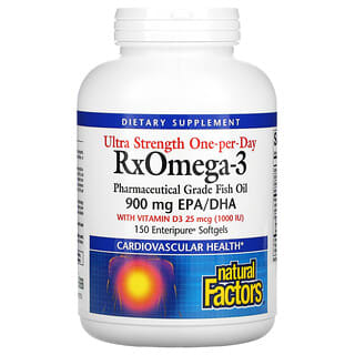 Natural Factors, RxOmega-3 ultraconcentrado con vitamina D3, 900 mg de EPA/DHA, 150 cápsulas blandas Enteripure