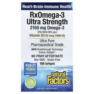 Natural Factors, RxOmega-3  Ultra Strength with Vitamin D3, 150 Softgels