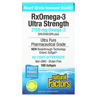 Natural Factors, RxOmega-3 ultraconcentrado de una ingesta diaria, 900 mg de EPA/DHA, 150 cápsulas blandas Enteripure