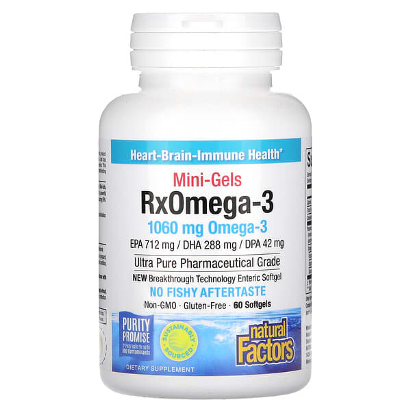 Natural Factors RxOmega-3 Mini-Gels, 60 Softgels (530 mg per Softgel)