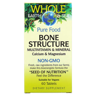 Natural Factors, Whole Earth & Sea, Suplemento multivitamínico y mineral para la estructura ósea, Calcio y magnesio, 60 comprimidos