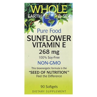 Natural Factors, Whole Earth & Sea, Vitamina E de girasol, 268 mg, 90 cápsulas blandas
