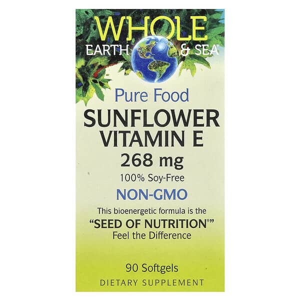 Natural Factors Whole Earth & Sea®, Pure Food, Sunflower Vitamin E, 268 mg, 90 Softgels