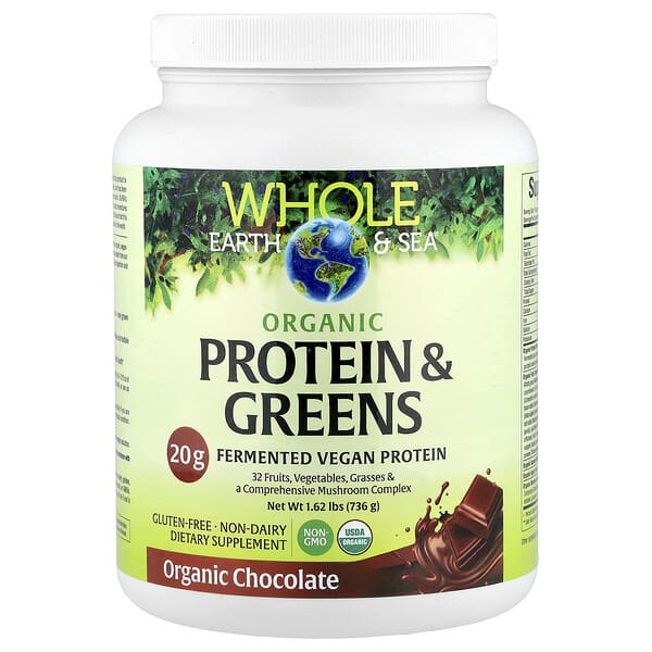 Natural Factors, Whole Earth & Sea®, Organic Protein & Greens, Chocolate, 1.62 lbs (736 g) — product photo 1