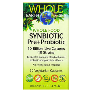 Natural Factors, Whole Earth & Sea, цельнопищевой синбиотик пре + пробиотик, 10 миллиардов, 60 вегетарианских капсул