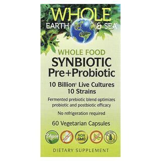 Natural Factors, Whole Earth & Sea, цельнопищевой синбиотик пре + пробиотик, 10 миллиардов, 60 вегетарианских капсул