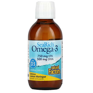 Natural Factors, Omega-3 SeaRich con vitamina D3, Delicioso merengue de limón, 200 ml (6,76 oz. Líq.)