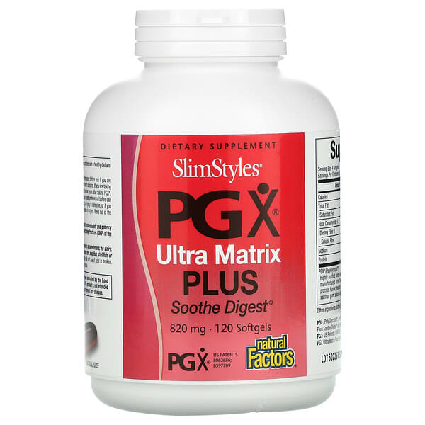 Natural Factors, SlimStyles, PGX Ultra Matrix Plus, digestión calmante, 820 mg, 120 cápsulas blandas