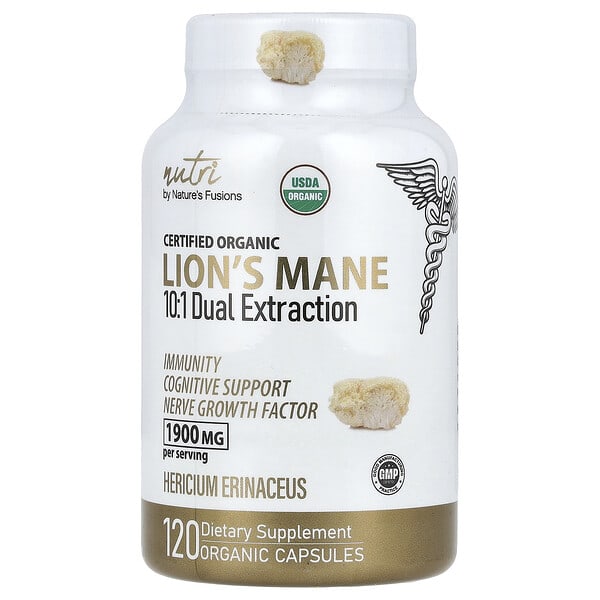 Nutri, Organic Lion's Mane, 10:1 Dual Extraction, 120 Organic Capsules (633 mg per Capsule)