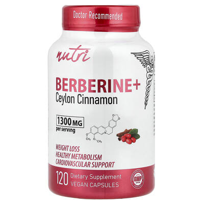 Nutri, Berberine+, Ceylon Cinnamon, 1300 mg, 120 Vegan Capsules (650 mg per capsule)
