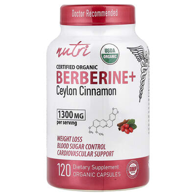 Nutri, Organic Berberine + Ceylon Cinnamon, 120 Capsules