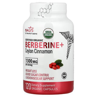 Nutri, Organic Berberine+ Ceylon Cinnamon, 1,300 mg, 120 Organic Capsules (650 mg per Capsule)